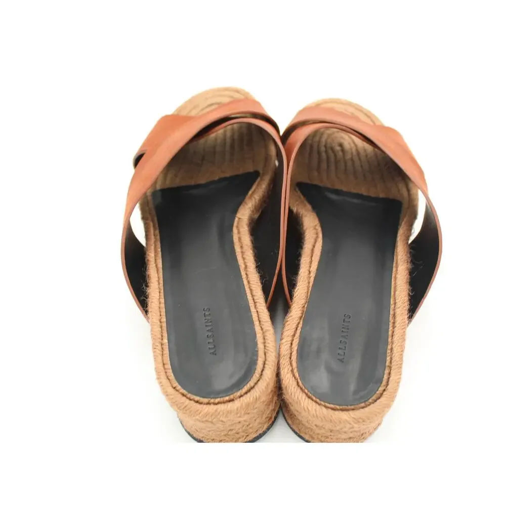 AllSaints Sandals Women 40 Size 10 Brown Leather Platform Slide Resort Boho